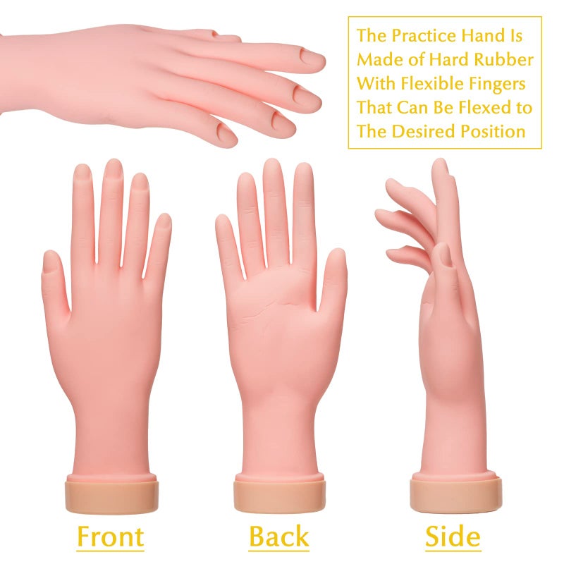 krofaue 2 Pack Right Hands Practice Nail Tips Art Trainer Training Hand Tool Flexible Bendable Movable Fake Mannequin Manicure Tool - Image 3